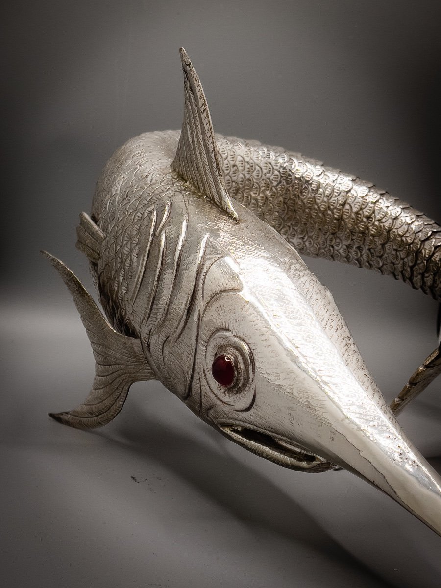 Impressive Articulated Swordfish In Silver Metal-photo-2