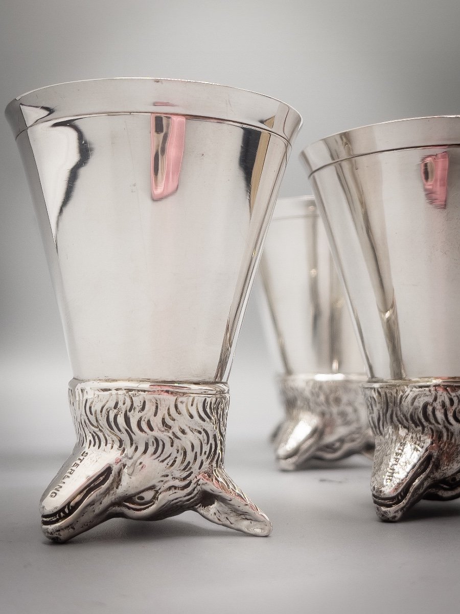 Series Of 5 Zoomorphic Hunting Timbales (fox) In Solid Silver-photo-2