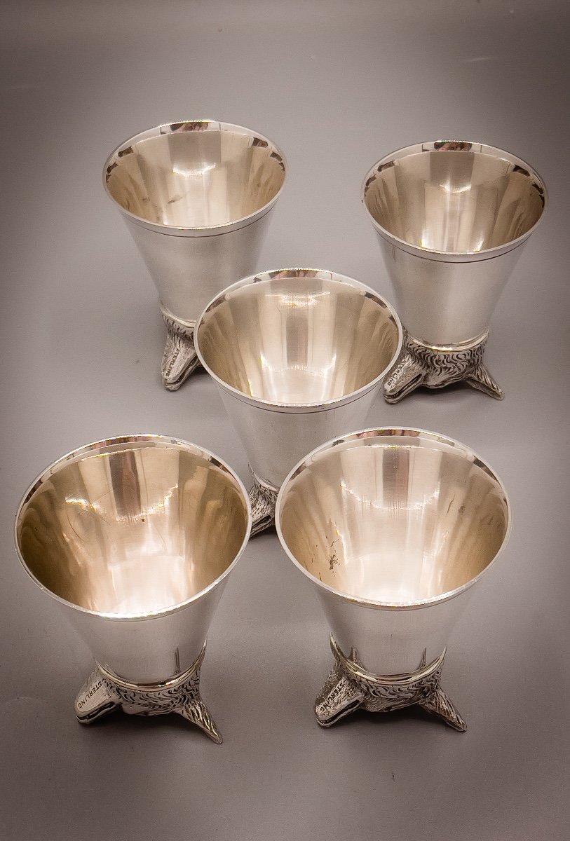 Series Of 5 Zoomorphic Hunting Timbales (fox) In Solid Silver-photo-3