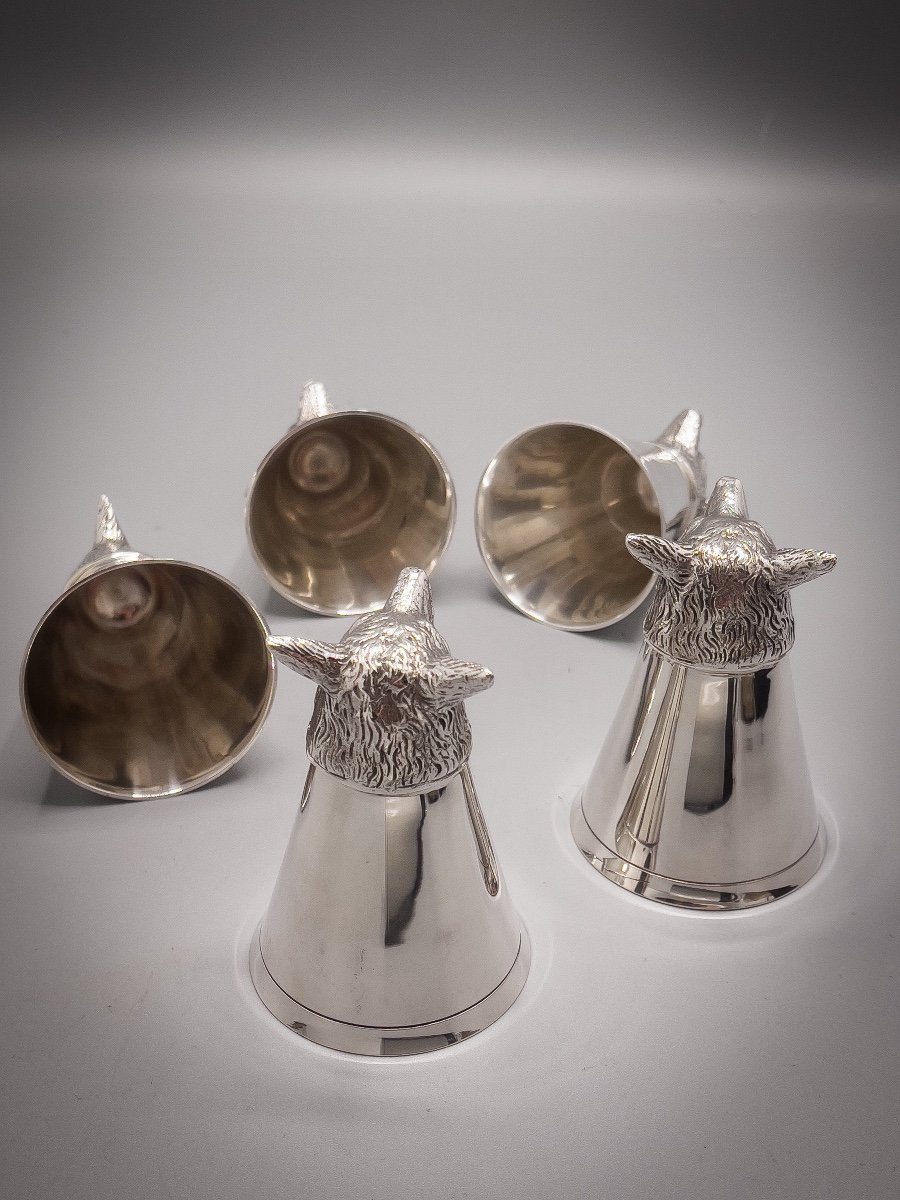 Series Of 5 Zoomorphic Hunting Timbales (fox) In Solid Silver-photo-4