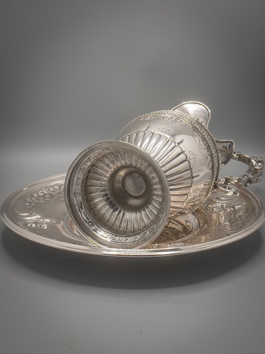 Ewer And Its Presentation Tray In 800/1000 Sterling Silver-photo-4