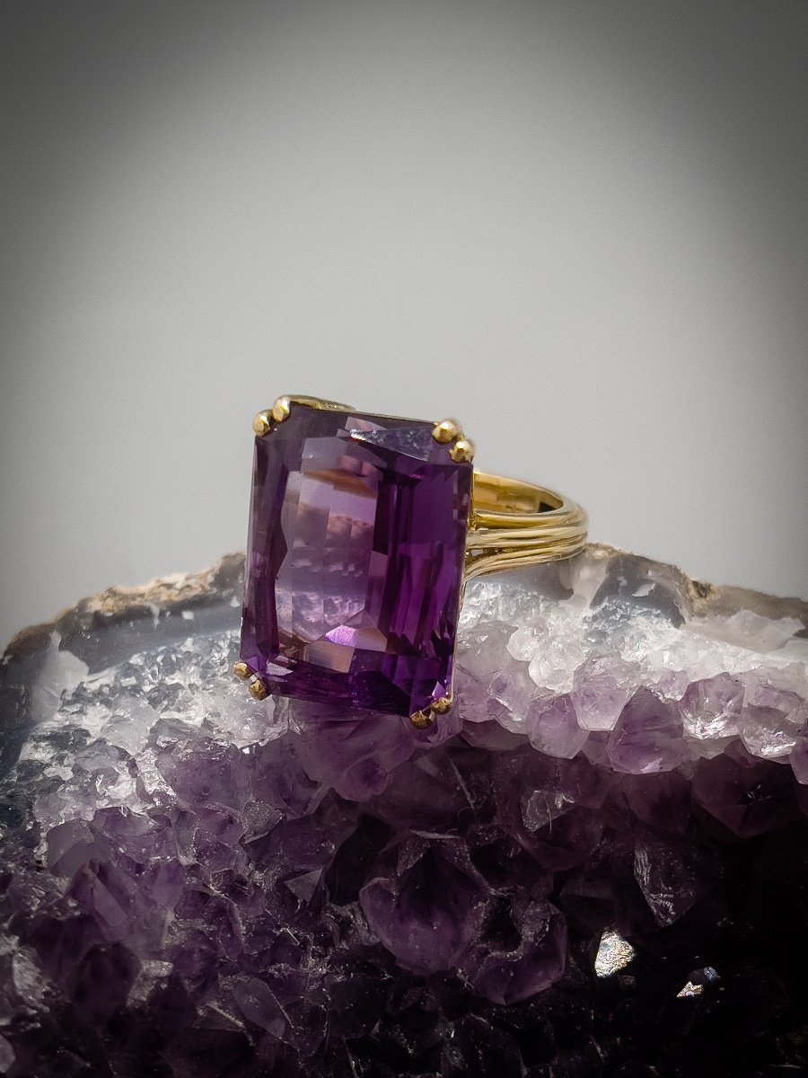 Bague Vintage En Or Jaune 18k, Sertie D’une Améthyste-photo-3