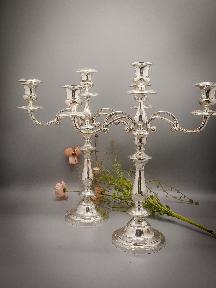 Christofle Pair Of Candelabra In Silver Metal-photo-2