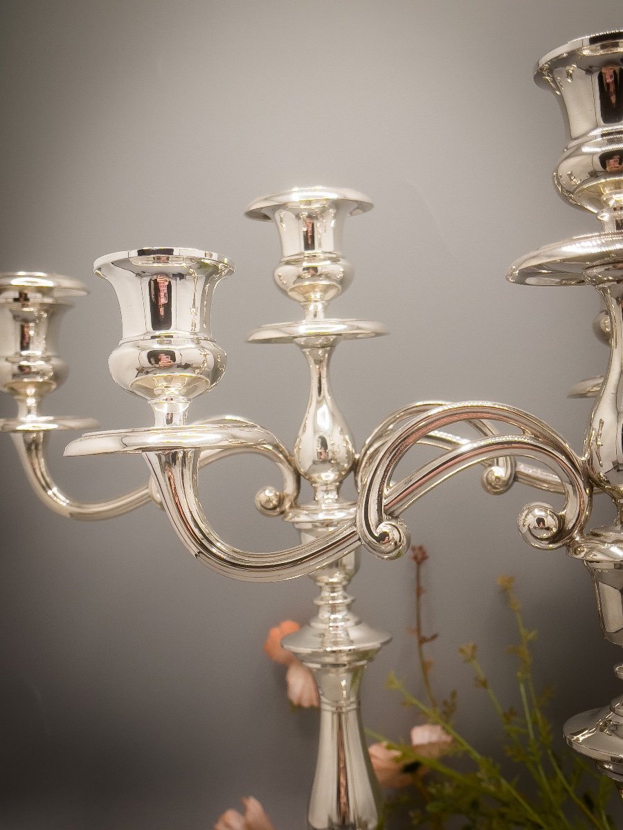 Christofle Pair Of Candelabra In Silver Metal-photo-1