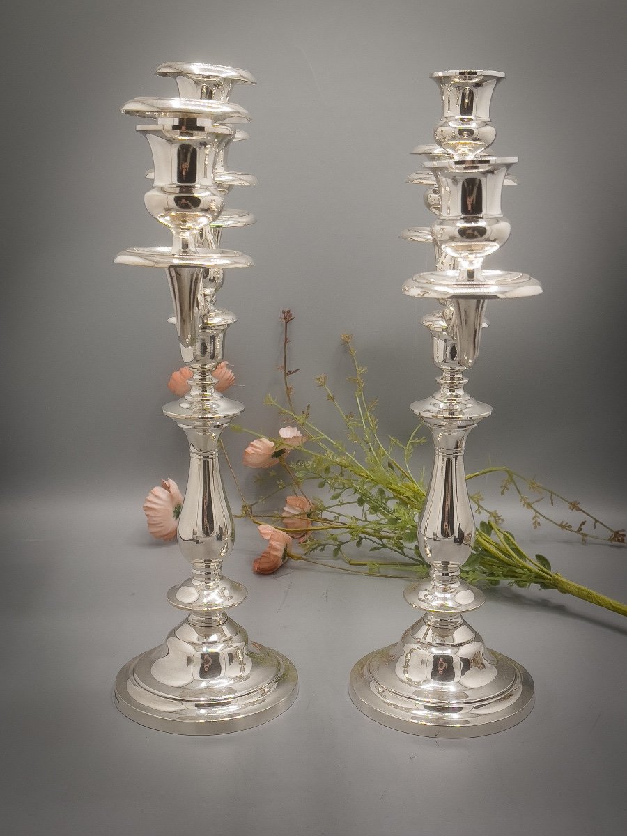 Christofle Pair Of Candelabra In Silver Metal-photo-3