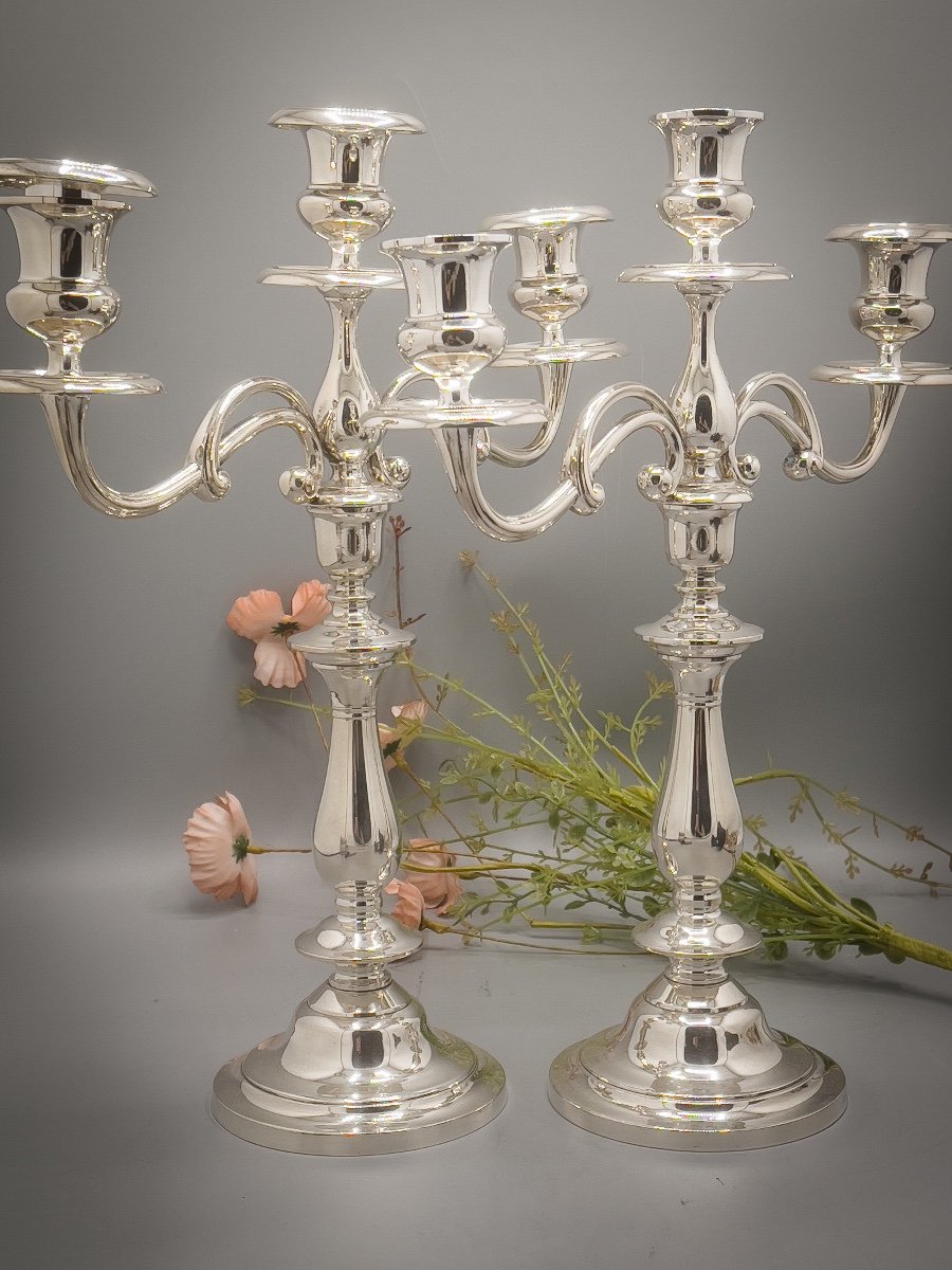 Christofle Pair Of Candelabra In Silver Metal-photo-5