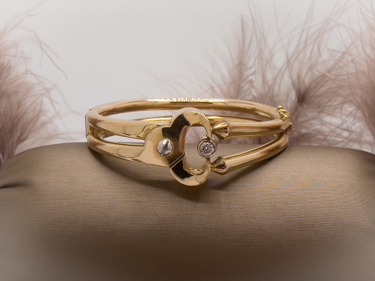 Bracelet Jonc En Or 18 Carat Sertie D’un Diamant-photo-3