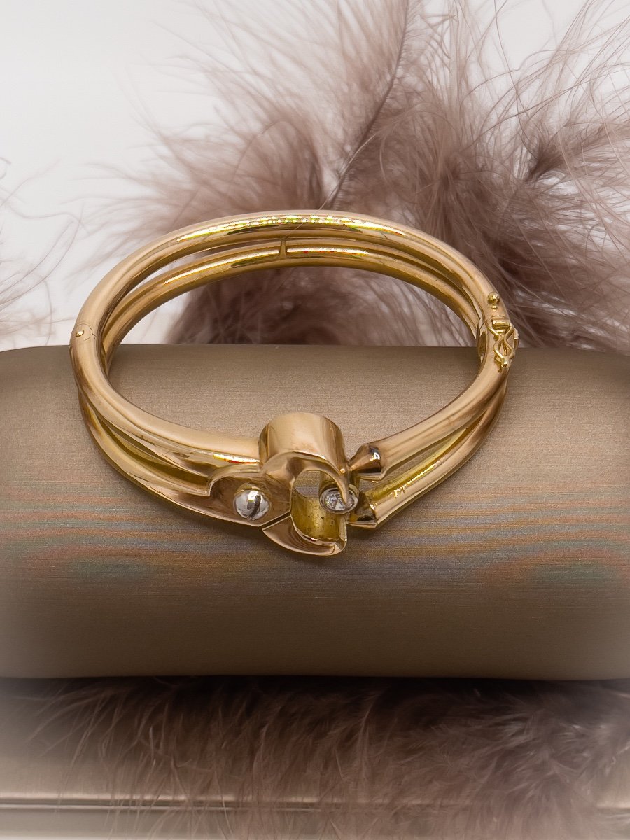 Bracelet Jonc En Or 18 Carat Sertie D’un Diamant-photo-4