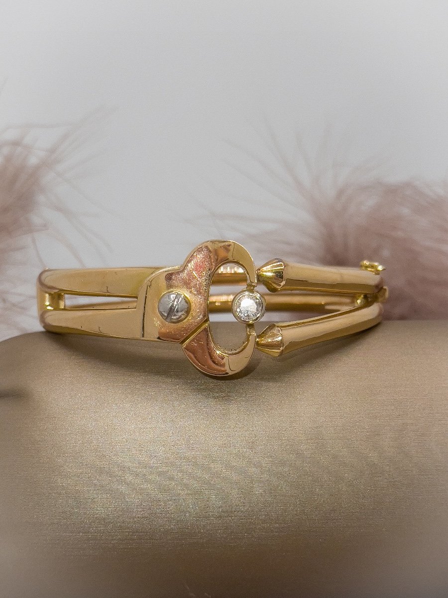 Bracelet Jonc En Or 18 Carat Sertie D’un Diamant-photo-3