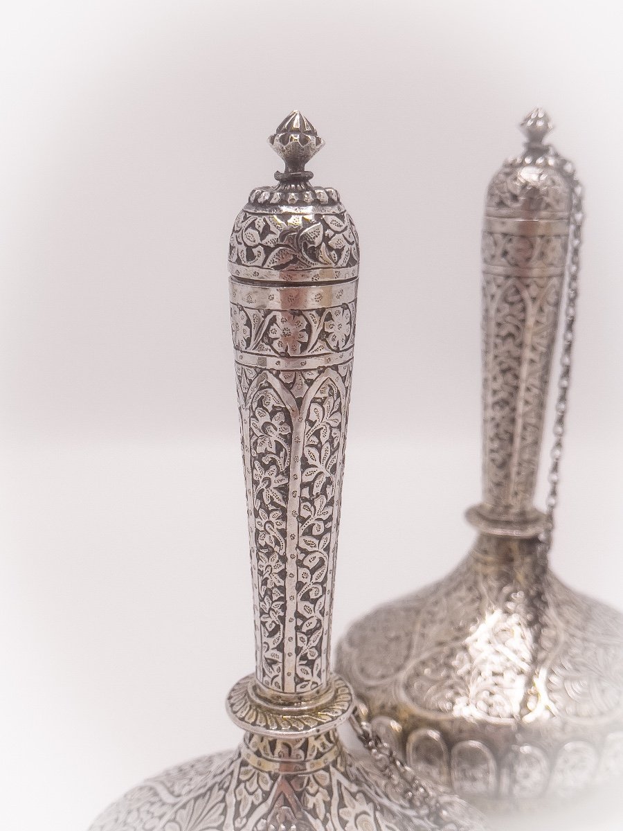 Pair Of Perfume Bottles For Rose Water In Sterling Silver-photo-1