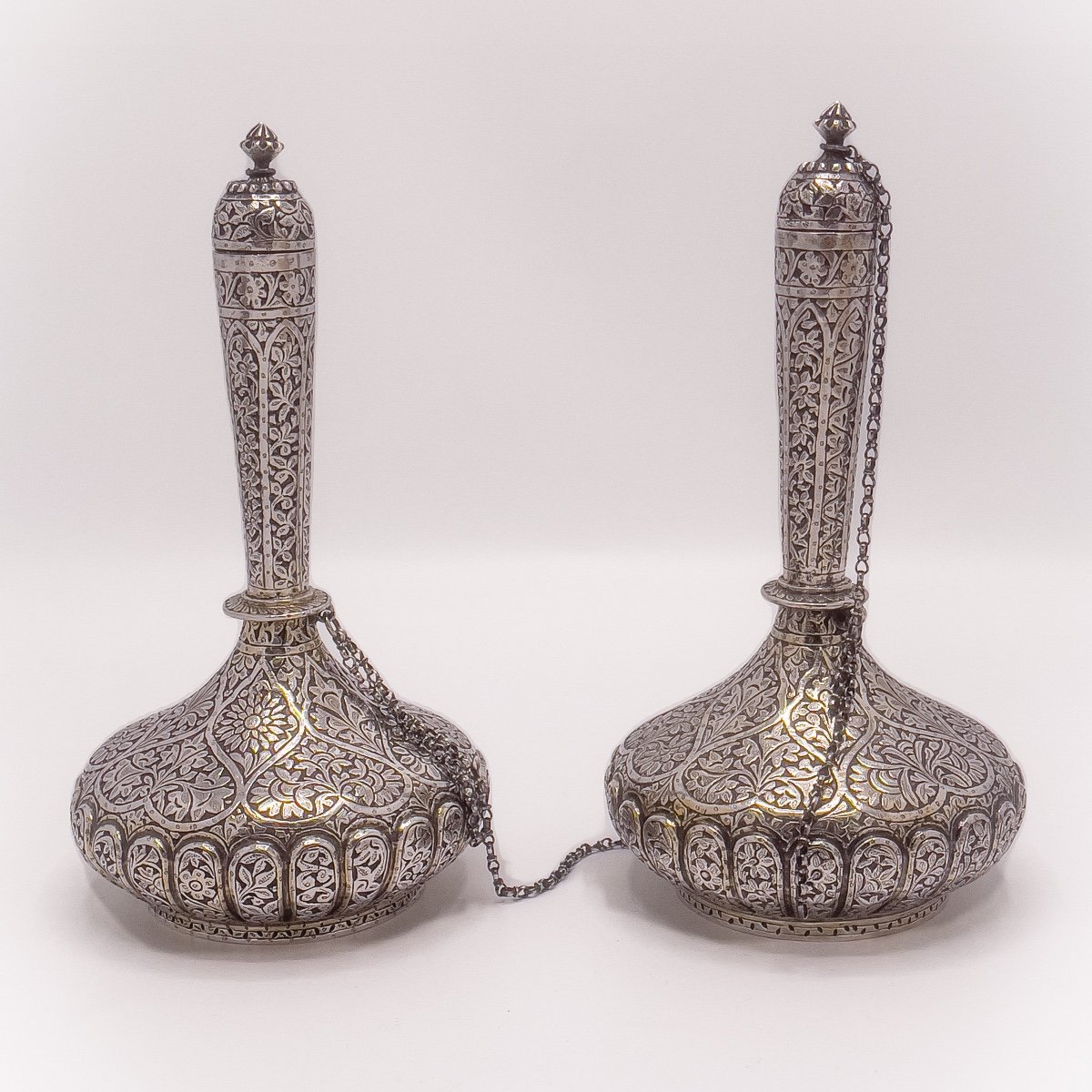 Pair Of Perfume Bottles For Rose Water In Sterling Silver