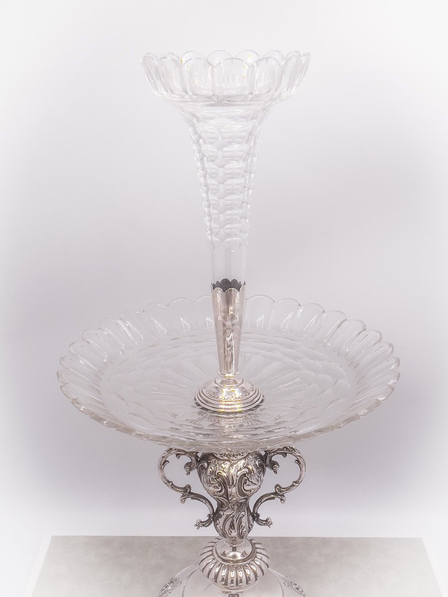 Epergne Center Table Crystal And Sterling Silver-photo-3