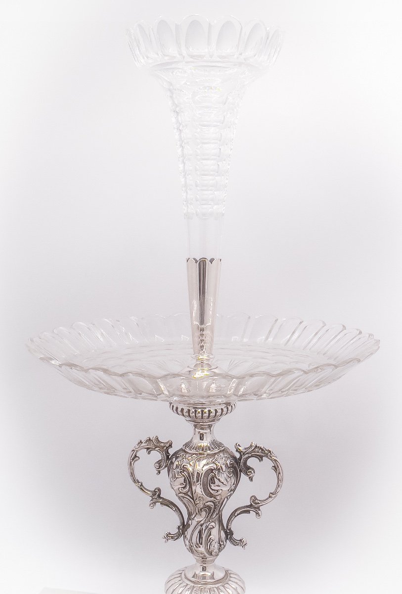 Epergne Center Table Crystal And Sterling Silver-photo-4