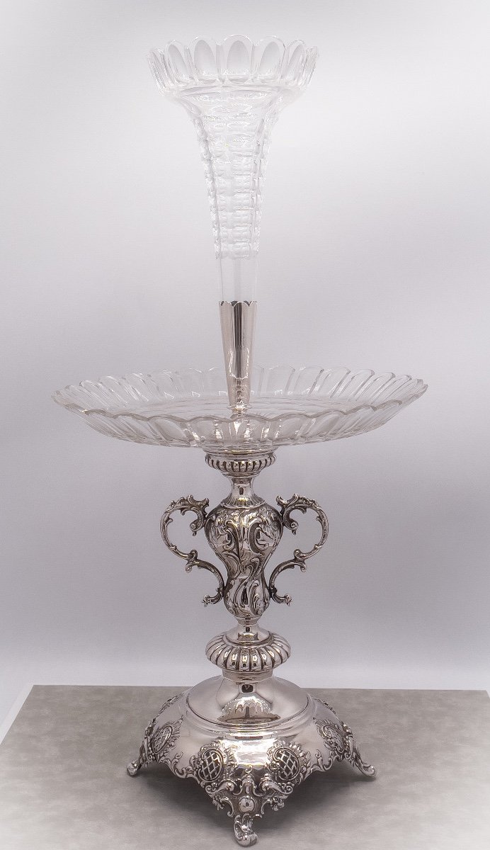 Epergne Center Table Crystal And Sterling Silver