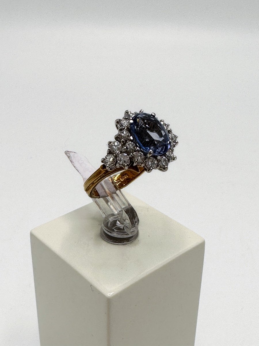 Vintage Ring, Year 70 In White Gold Set In Its Center With A Beautiful Sapphire-photo-2