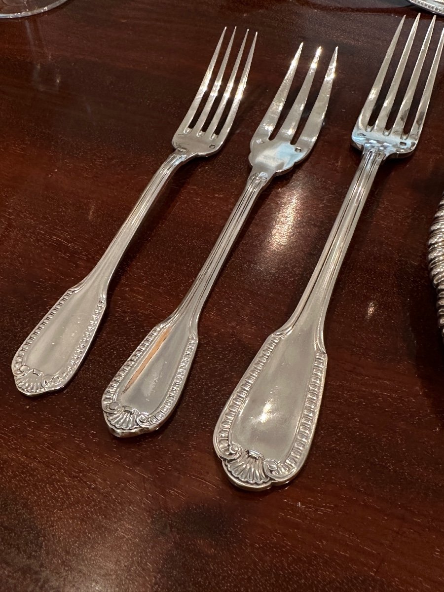 Boulanger Ménagère Pour 12 Personnes En Argent Masssif 950/1000-photo-2