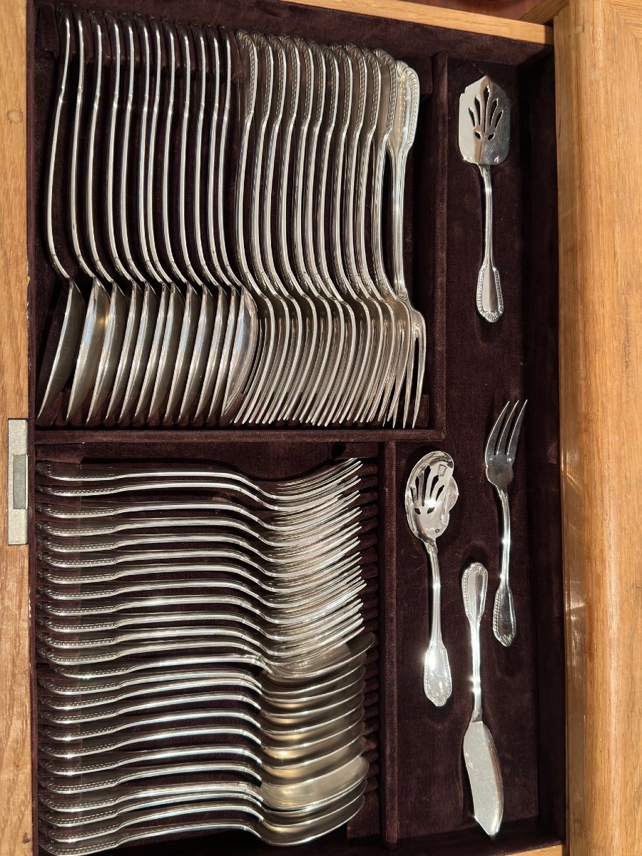 Boulanger Ménagère Pour 12 Personnes En Argent Masssif 950/1000-photo-1