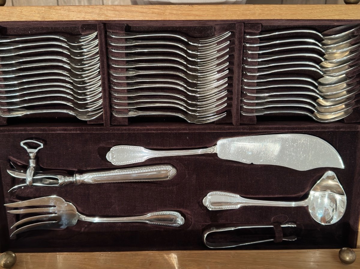 Boulanger Ménagère Pour 12 Personnes En Argent Masssif 950/1000-photo-2