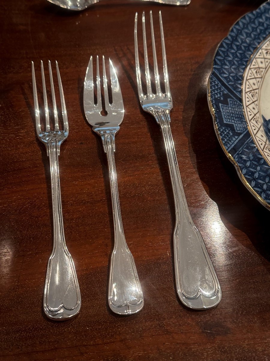 Lemaire & Vernisy “net” Model Cutlery Set In Sterling Silver-photo-2