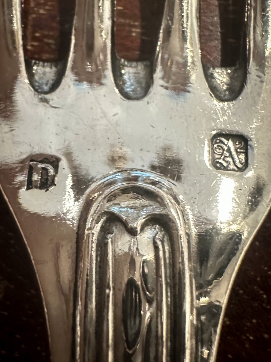 Lemaire & Vernisy “net” Model Cutlery Set In Sterling Silver-photo-4