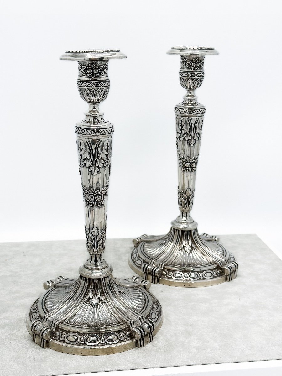 Pair Of Candlesticks In Sterling Silver Of Very Good Quality-photo-2