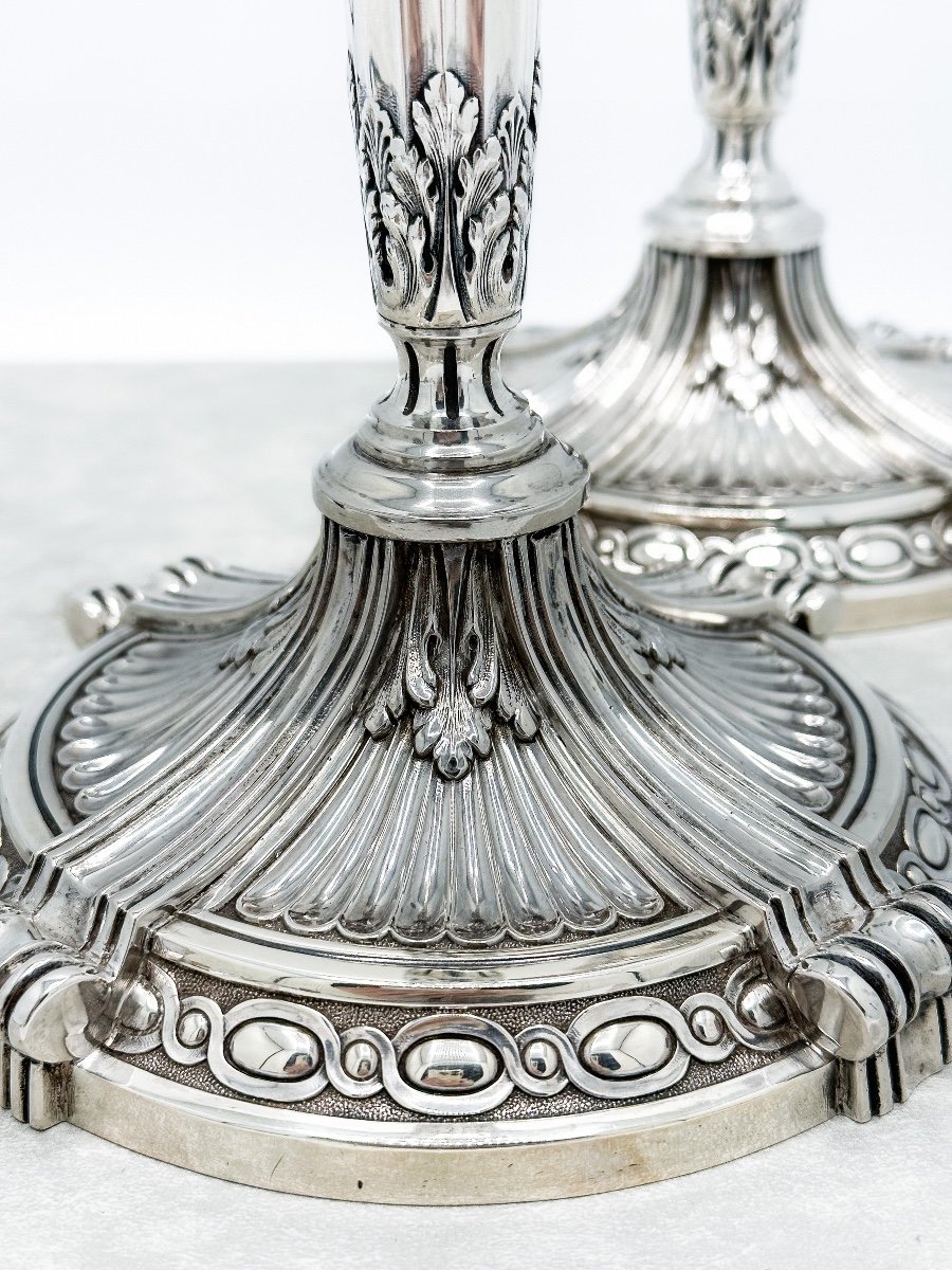 Pair Of Candlesticks In Sterling Silver Of Very Good Quality-photo-3