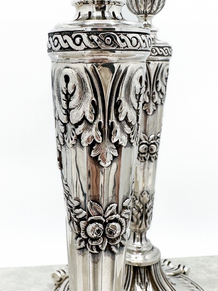 Pair Of Candlesticks In Sterling Silver Of Very Good Quality-photo-4