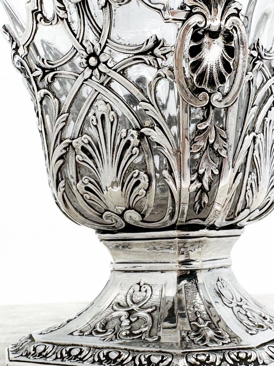 Victor Boivin, Wine Decanter In Cut Crystal And Silver-photo-5