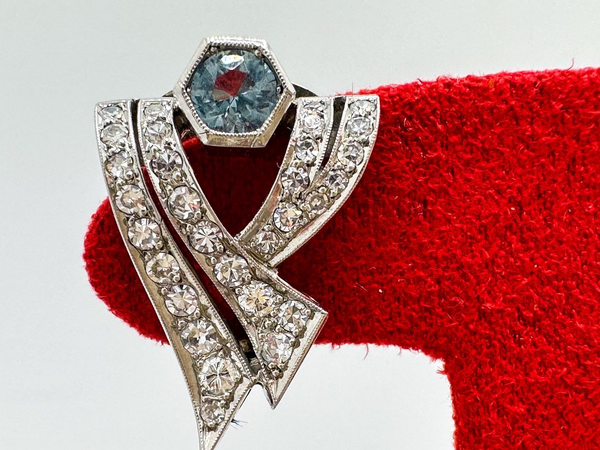 Paire De Clips Art Deco Diamants Et Aigue-marine-photo-2