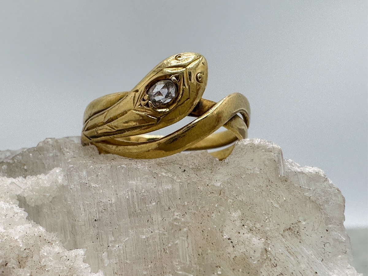 Napoleon III Period Snake Ring In 18 K Gold-photo-2