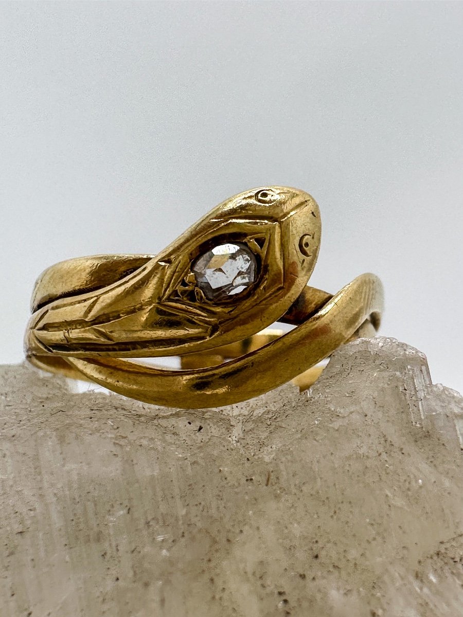 Napoleon III Period Snake Ring In 18 K Gold-photo-3