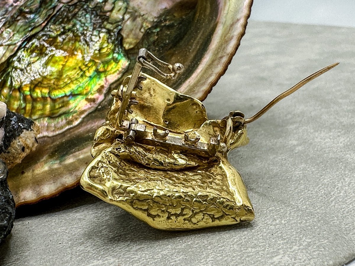 Broche Pendentif, Clip Or 18 carats Sertie De 2 Diamants-photo-2