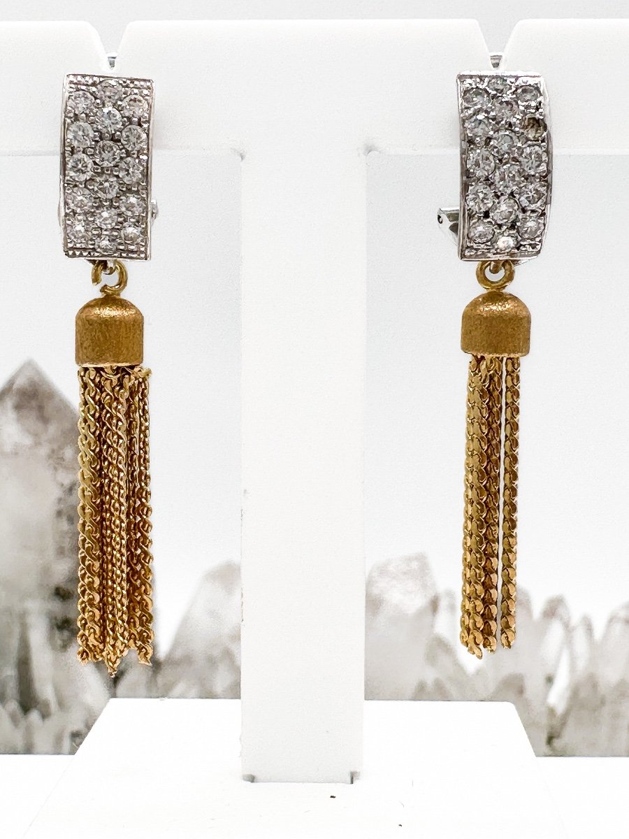 Pair Of Pendant Earrings In 18 K Yellow And White Gold-photo-3