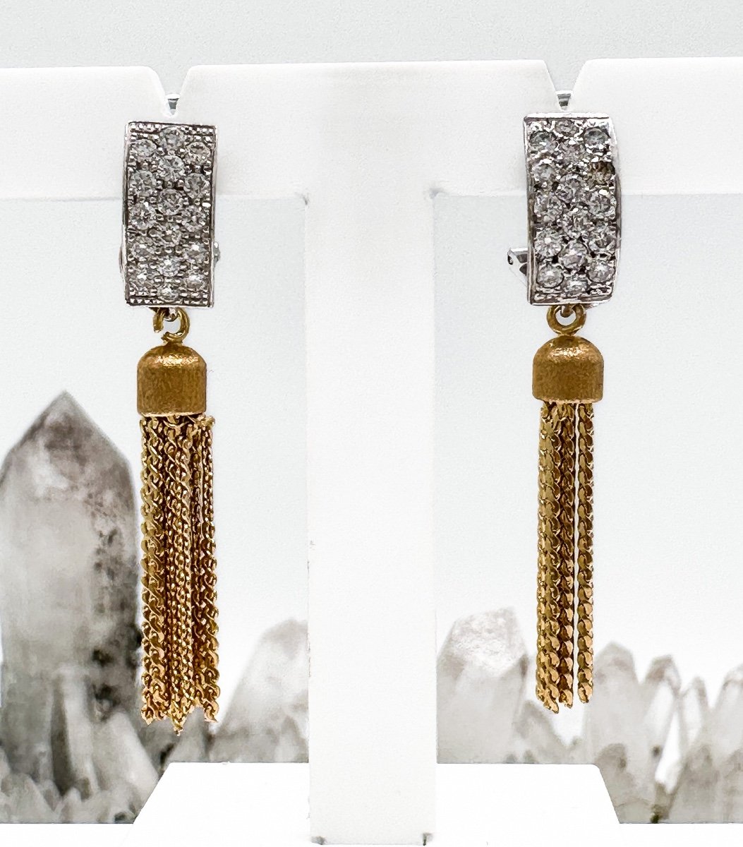 Pair Of Pendant Earrings In 18 K Yellow And White Gold