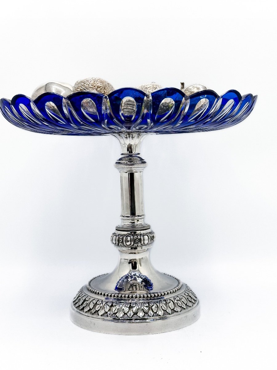 Grande Coupe Centre De Table Cristal Et Piétement En Argent -photo-1