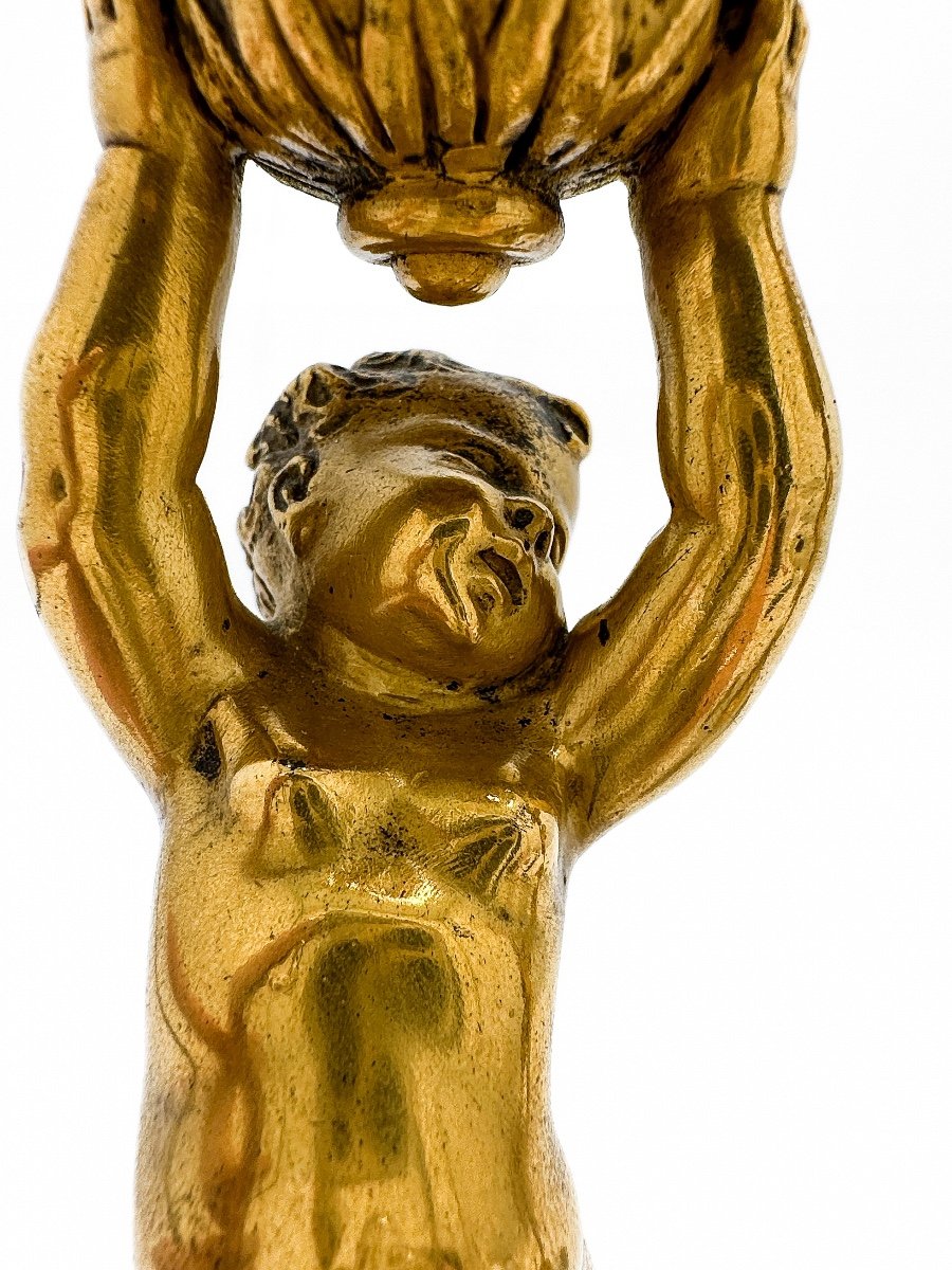 Baccarat, Pair Of Candlesticks With Cherubs In Gilt Bronze And Crystal-photo-7