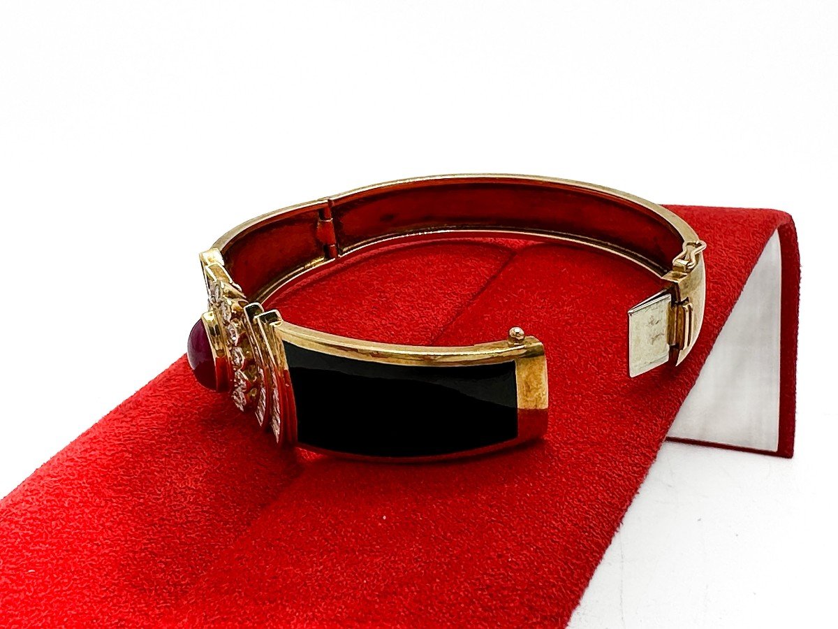 Holemans, Rigid Bracelet In 18 Kt Yellow Gold Enamelled-photo-3