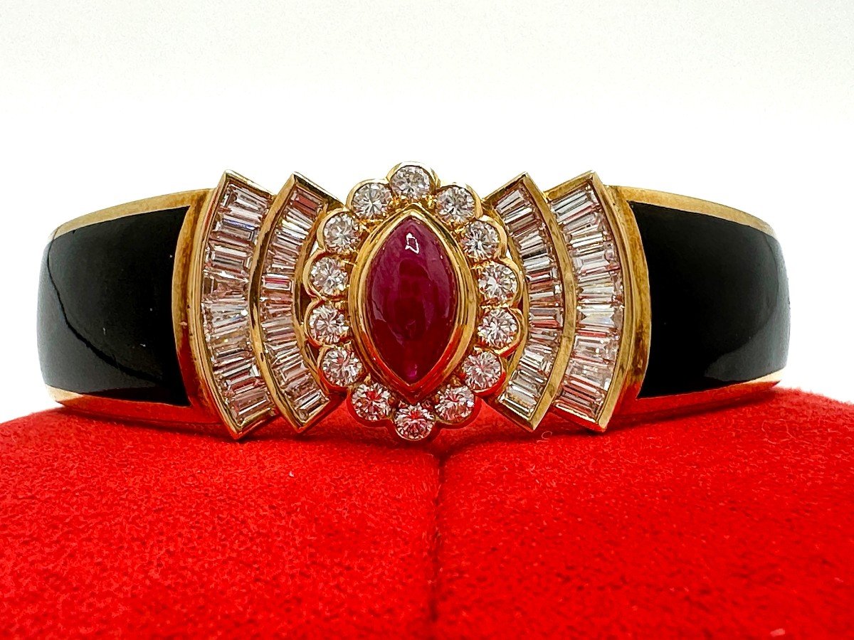 Holemans, Rigid Bracelet In 18 Kt Yellow Gold Enamelled