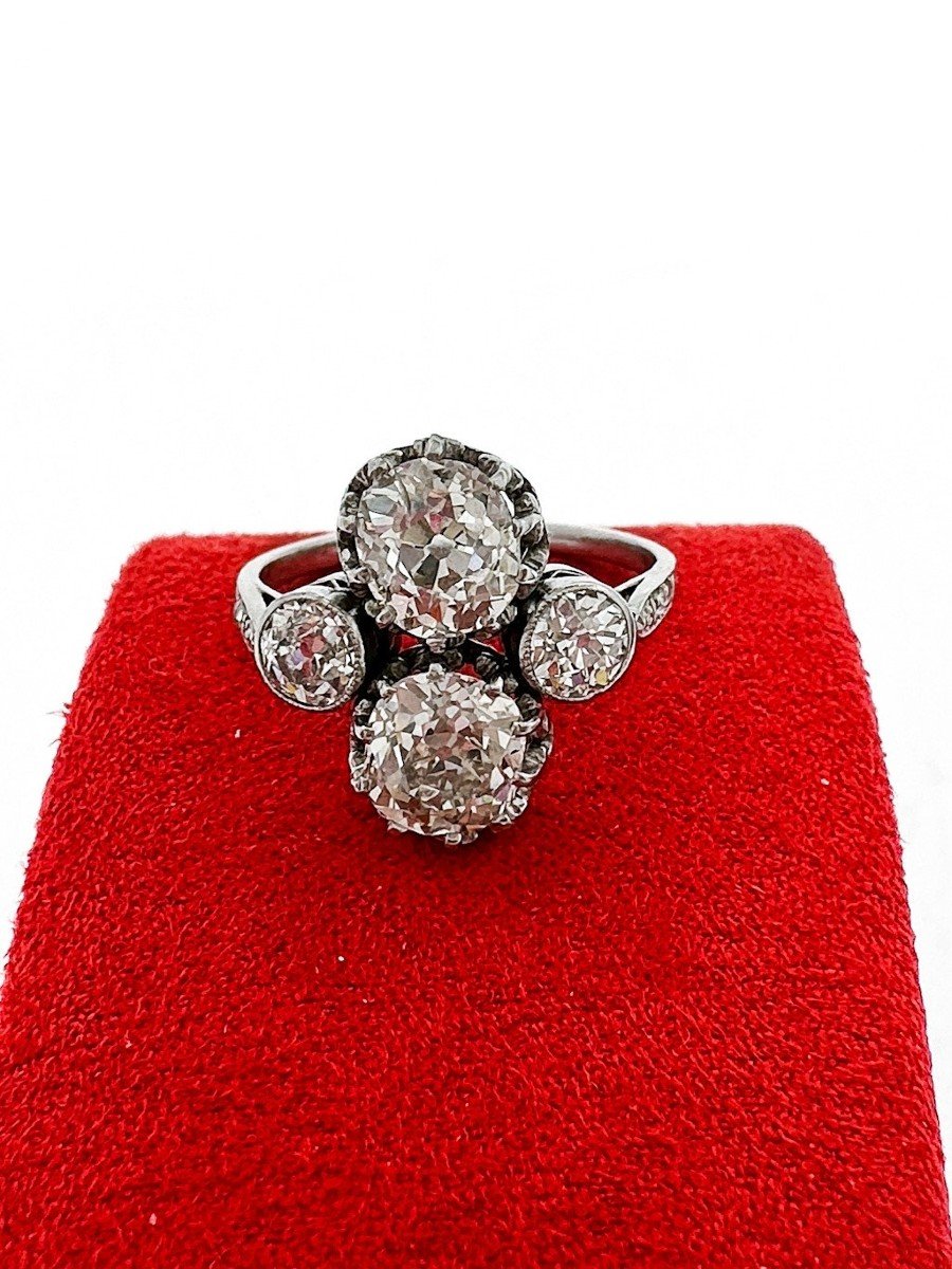 Splendid Art Deco Platinum Ring Set With Two Old Cut Diamonds-photo-2