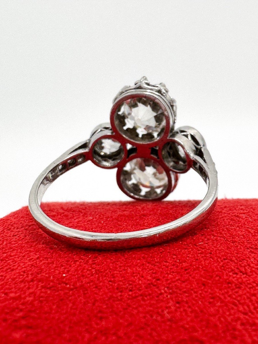 Splendid Art Deco Platinum Ring Set With Two Old Cut Diamonds-photo-4