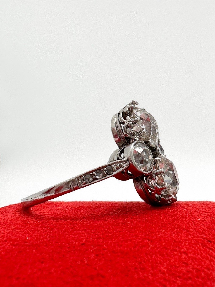 Splendid Art Deco Platinum Ring Set With Two Old Cut Diamonds-photo-1