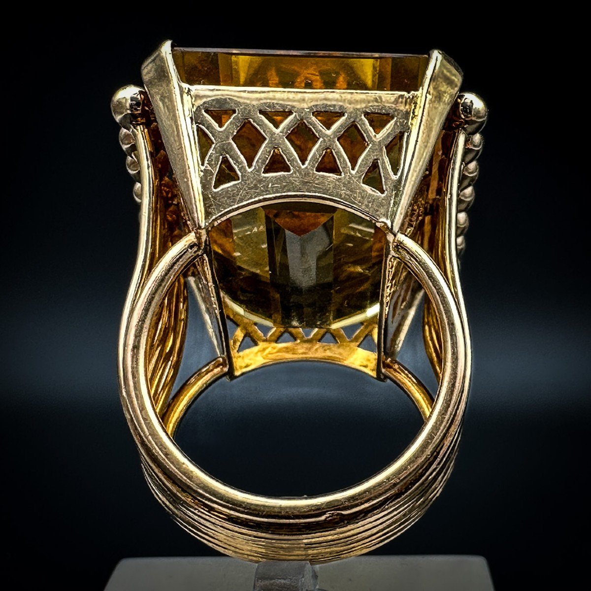 Bague Cocktail En Or Jaune 18k, Sertie D’une Importante Citrine-photo-4