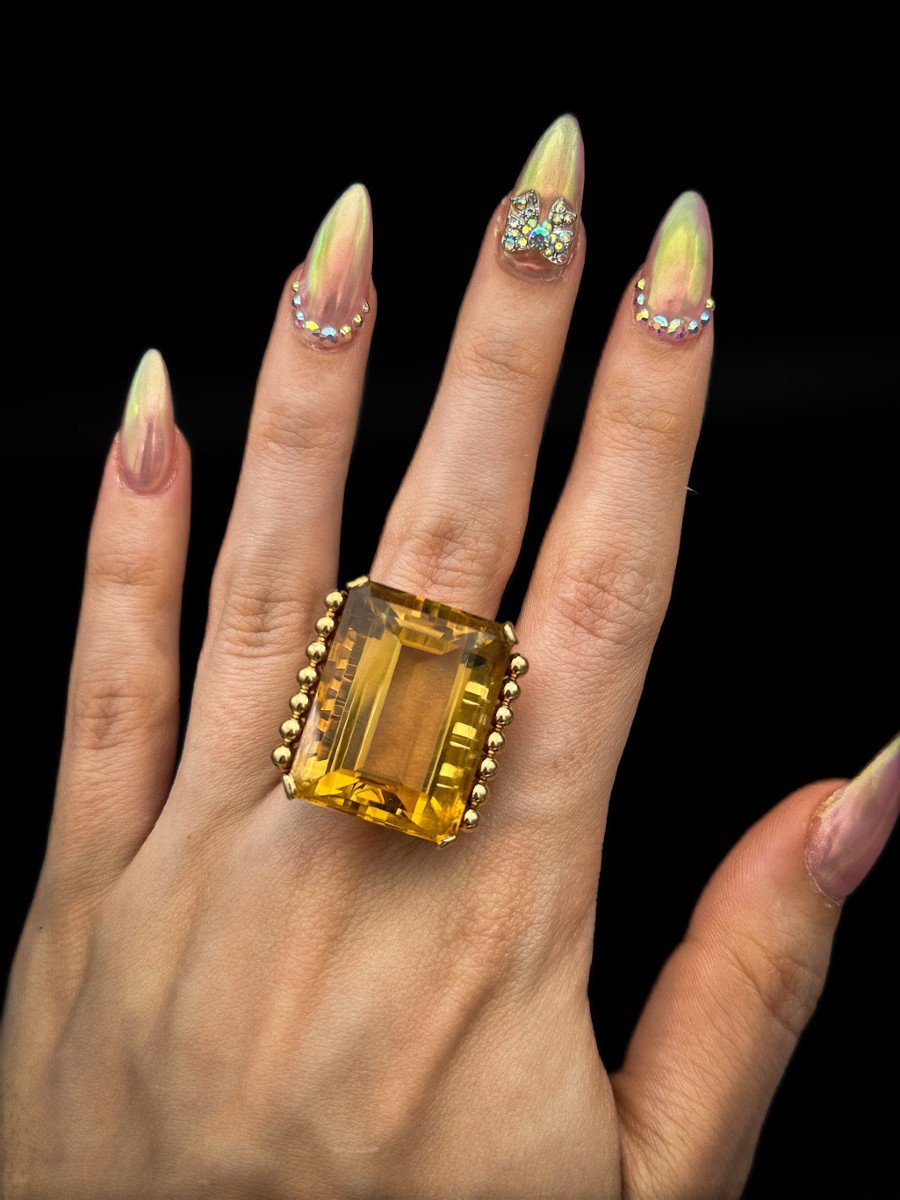 Bague Cocktail En Or Jaune 18k, Sertie D’une Importante Citrine-photo-5