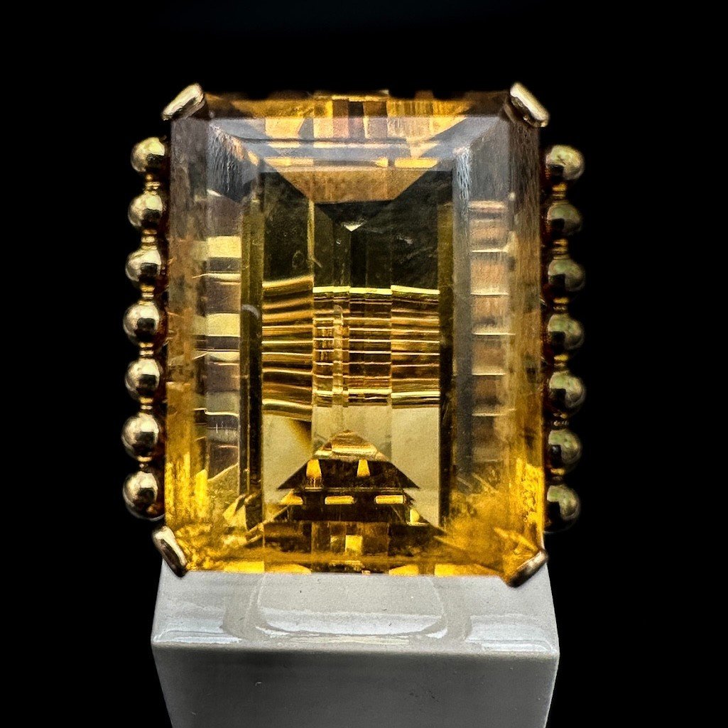 Bague Cocktail En Or Jaune 18k, Sertie D’une Importante Citrine