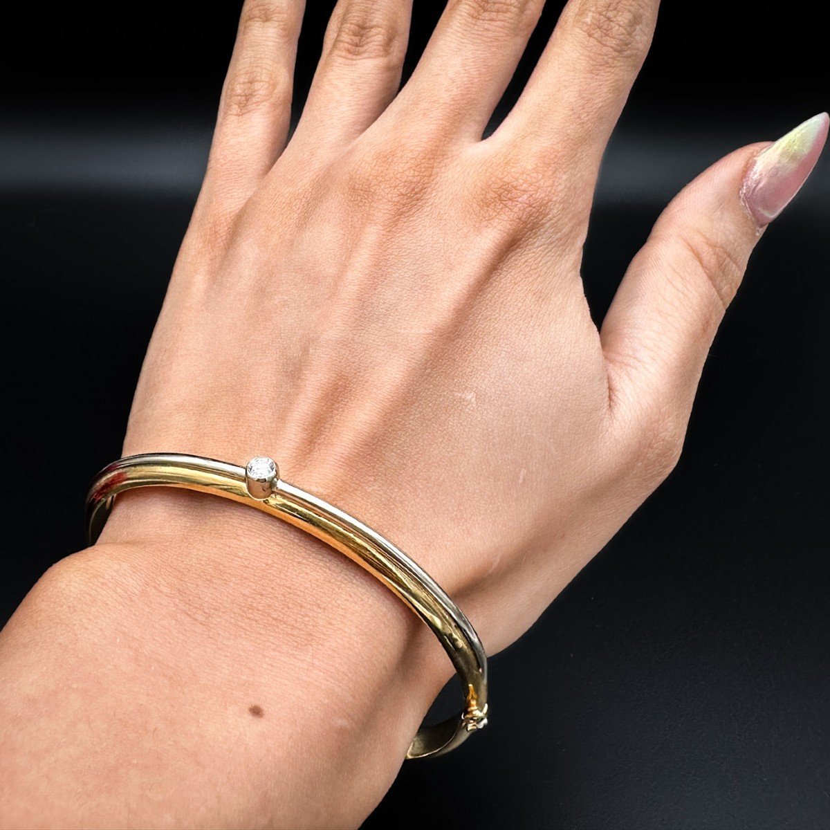Bracelet Rigide En Or Jaune 18 Carats Et Diamants-photo-4