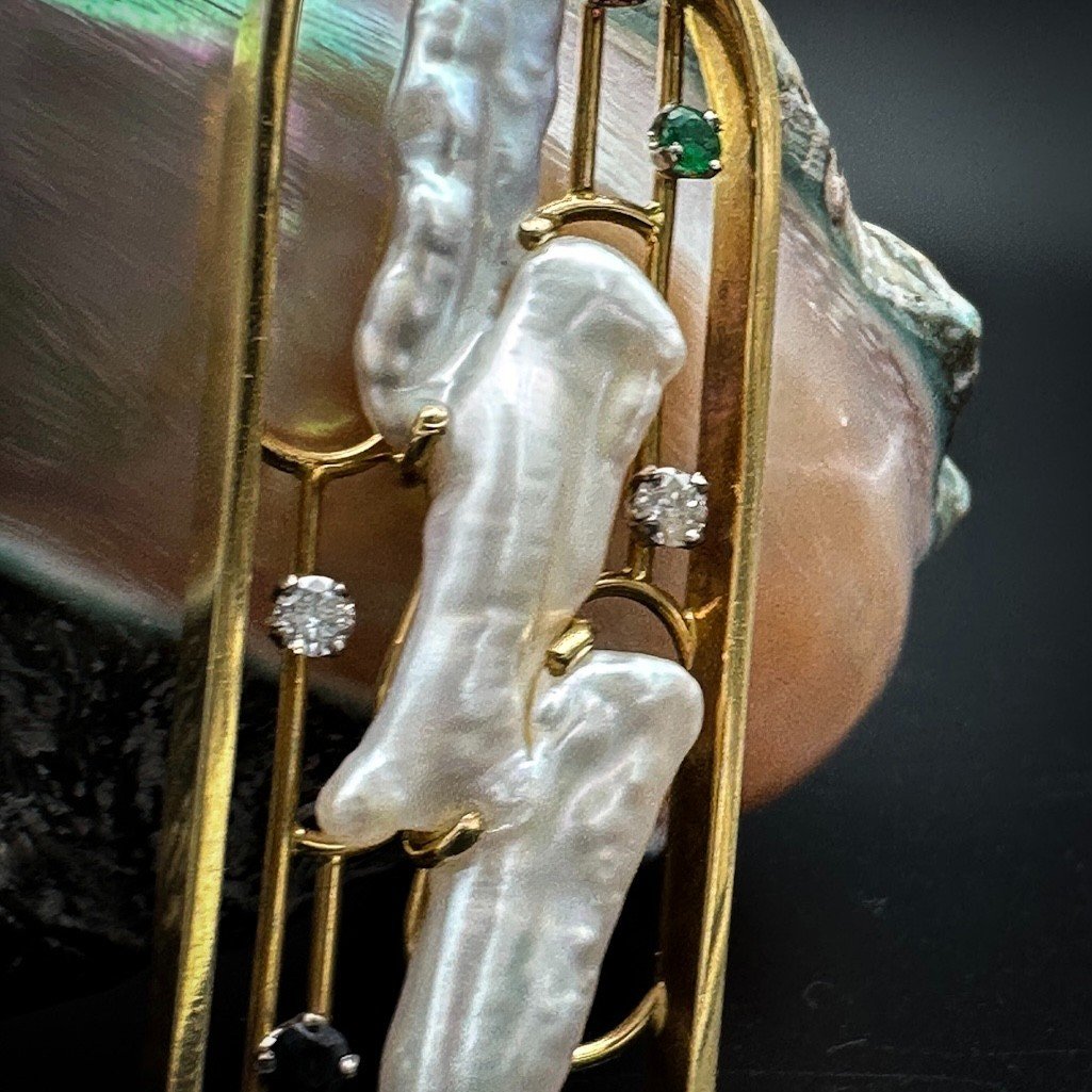 Pendentif Vintage En Or 18k Sertie D’une Imposante Perle Baroque-photo-4