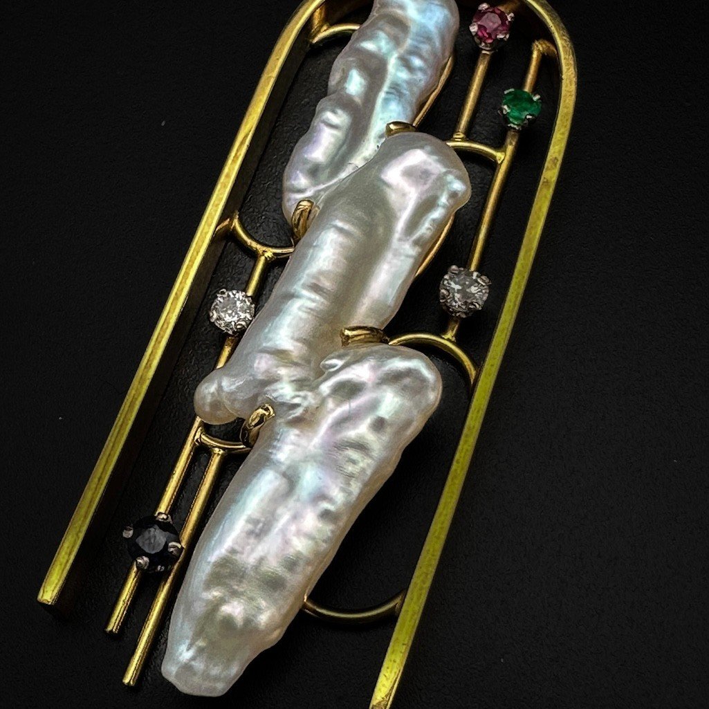 Vintage Pendant In 18k Gold Set With An Imposing Baroque Pearl-photo-5