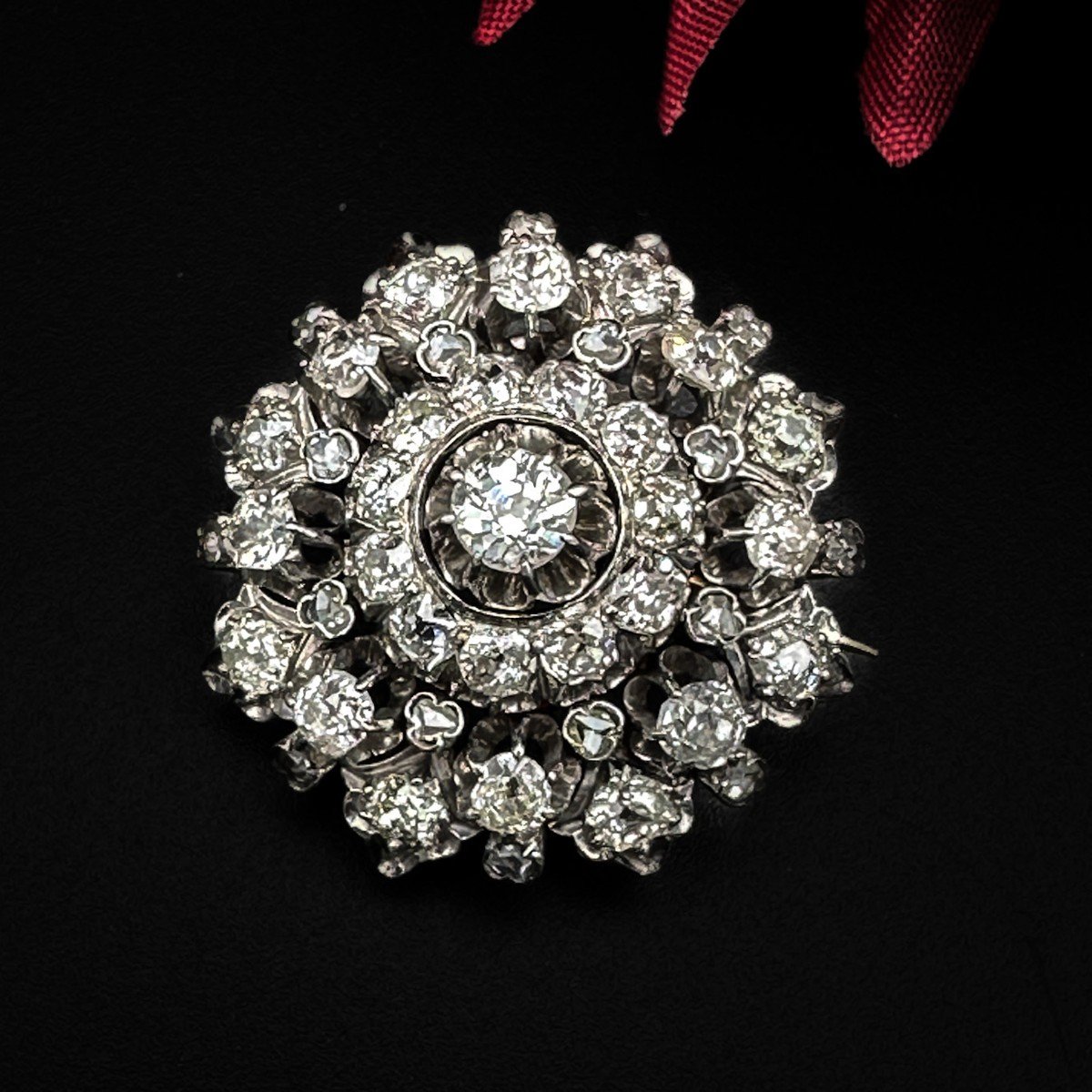 Broche Circulaire Napoléon III Or Et Argent Sertie De Diamants-photo-4