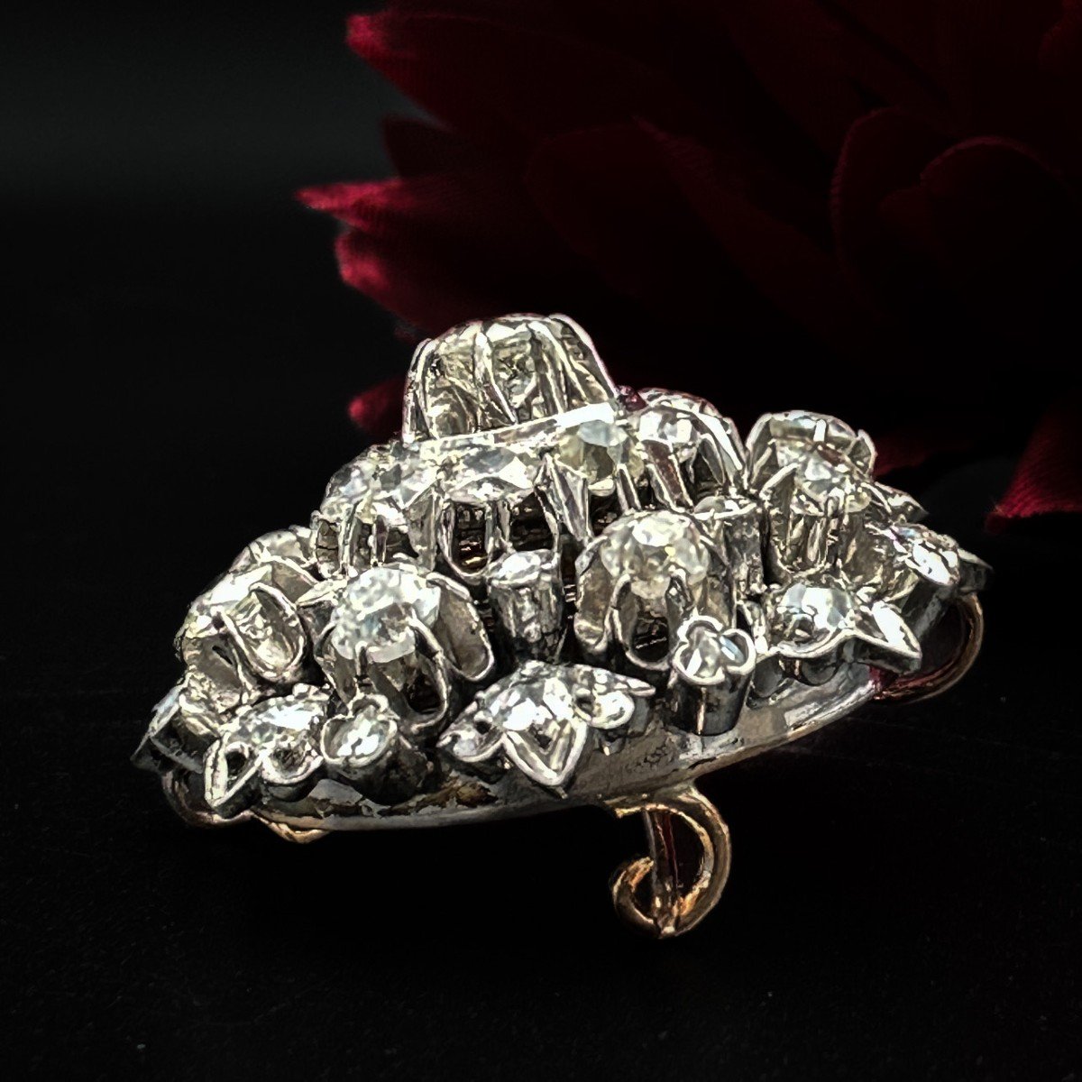 Broche Circulaire Napoléon III Or Et Argent Sertie De Diamants-photo-1