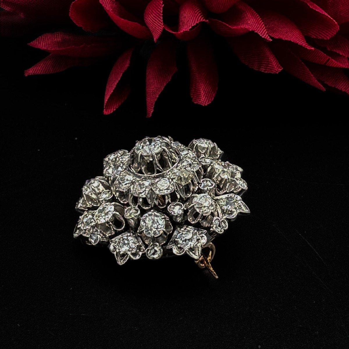 Broche Circulaire Napoléon III Or Et Argent Sertie De Diamants-photo-2